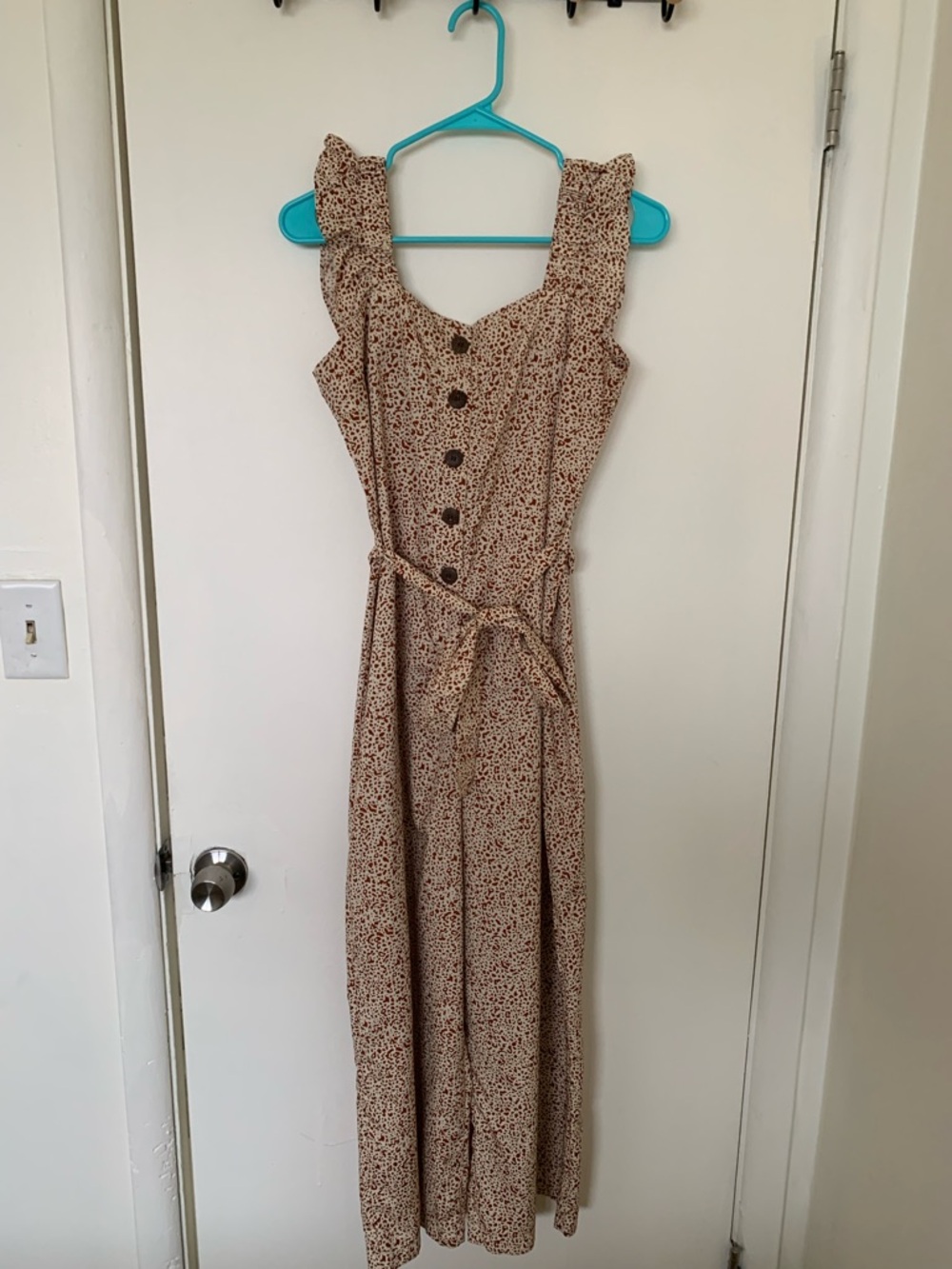 Women's Cream Floral Button-Front Jumpsuit
